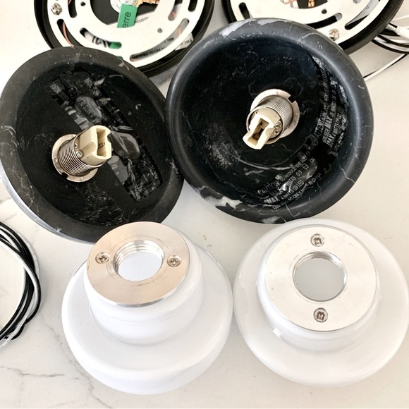 Set of 2 CB2 Polaris Black Marquina Marble Globe Pendant Lights - Picture 10 of 16